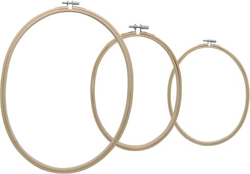 Moicstiy 3 Pcs 3 Sizes Adjustable Embroidery Hoops Set - Oval Frame Hoops in Bamboo for Embroidery, Cross Stitch, Art Craft Sewing, and DIY Decoration in Kuwait
