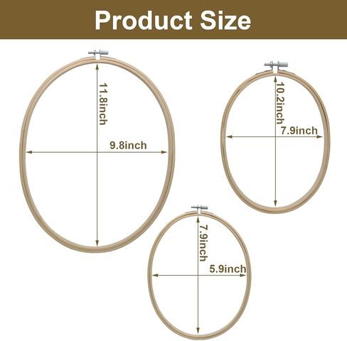 Moicstiy 3 Pcs 3 Sizes Adjustable Embroidery Hoops Set - Oval Frame Hoops in Bamboo for Embroidery, Cross Stitch, Art Craft Sewing, and DIY Decoration in Kuwait