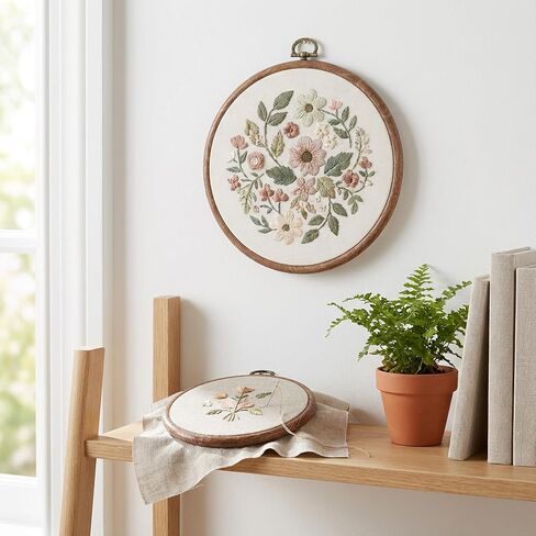 2Pcs Wooden Embroidery Hoops, Round Imitated Wood Circle Cross Stitch Hoop Ring for Christmas Ornaments Round Imitated Wood Display Frame for Embroidery Art Craft Sewing Hanging Ornaments(4/6 Inch) in Kuwait