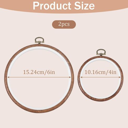 2Pcs Wooden Embroidery Hoops, Round Imitated Wood Circle Cross Stitch Hoop Ring for Christmas Ornaments Round Imitated Wood Display Frame for Embroidery Art Craft Sewing Hanging Ornaments(4/6 Inch) in Kuwait