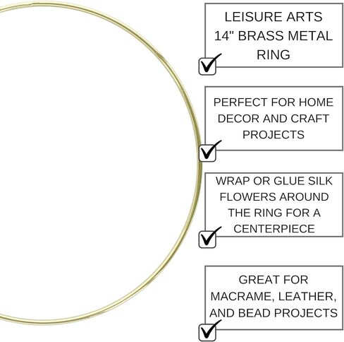 Essentials By Leisure Arts Metal Ring 14" Brass – Wreath Frame, Macrame Hoop, Brass Craft Ring for DIY Projects, Floral Arrangements, Wall Decor, and Handmade Crafts in Kuwait