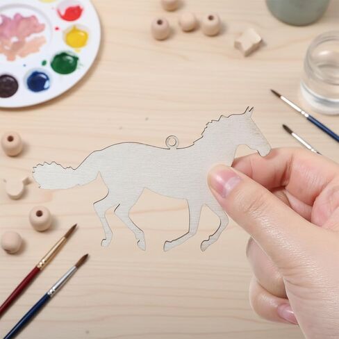 30 PCS Wooden Horse Cutouts, 4 Inch Unfinished Wood Running Horse Crafts Wooden Running Horses Hanging Ornaments Blank Horses Craft Cutout Gift Tags for Home Party Decoration DIY Crafts Project in Kuwait