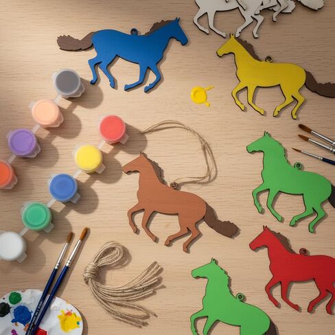 30 PCS Wooden Horse Cutouts, 4 Inch Unfinished Wood Running Horse Crafts Wooden Running Horses Hanging Ornaments Blank Horses Craft Cutout Gift Tags for Home Party Decoration DIY Crafts Project in Kuwait