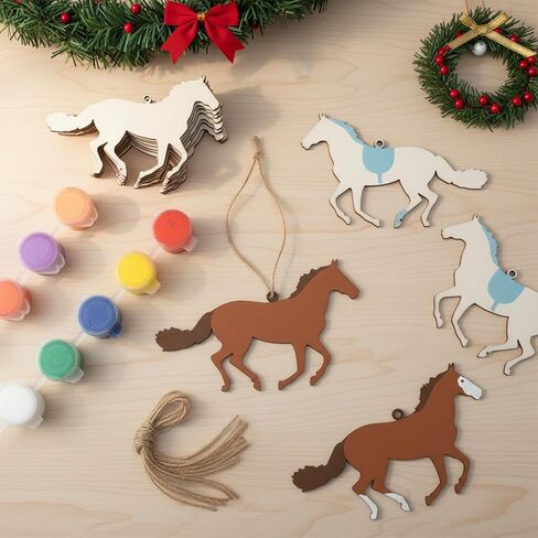 30 PCS Wooden Horse Cutouts, 4 Inch Unfinished Wood Running Horse Crafts Wooden Running Horses Hanging Ornaments Blank Horses Craft Cutout Gift Tags for Home Party Decoration DIY Crafts Project in Kuwait