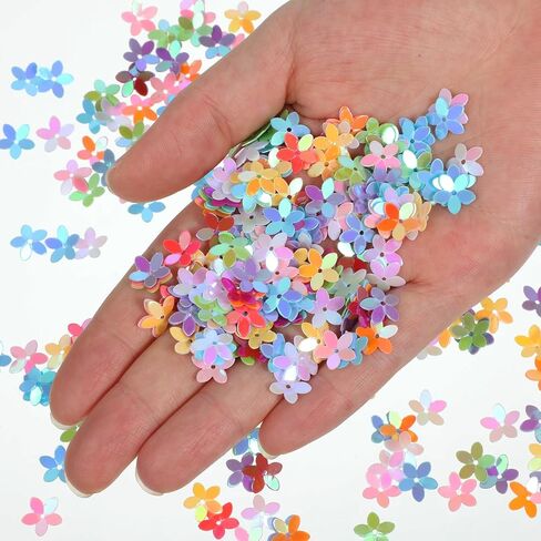 300 PCS Flower Sequins, Mixed Colors Glitter Flower Sequins Bulk Loose Flowers Confetti for Sewing Christmas Clothes Jewelry Making DIY Crafts Projct Festival Decor in Kuwait