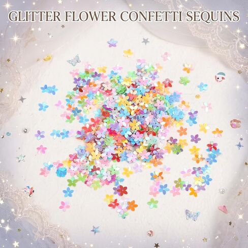 300 PCS Flower Sequins, Mixed Colors Glitter Flower Sequins Bulk Loose Flowers Confetti for Sewing Christmas Clothes Jewelry Making DIY Crafts Projct Festival Decor in Kuwait