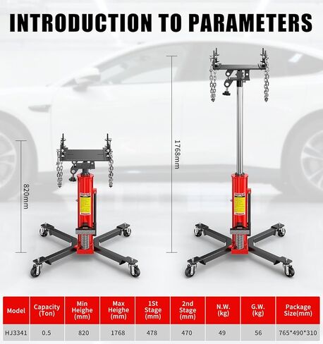 Transmission Jack,32.28"–69.91" High Lift, 1100 Lbs Heavy-Duty Hydraulic Telescoping Transmission Jack,2-Stage Telescoping Transmission Jack with Foot Pedal in Saudi Arabia