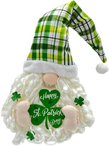 St. Patrick's Day Shamrock Gnome Wreaths for Front Door, Green Hat Dwarf Door Decor for Irish Festival, Holiday Ornament (Green Gnome, 24" * 12" * 2") in Saudi Arabia