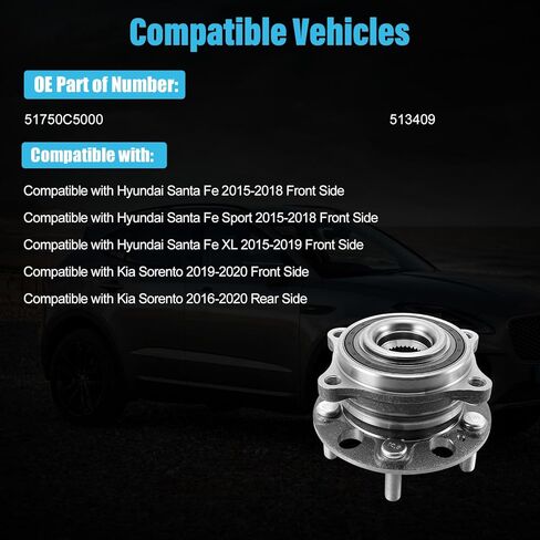 513409 محور العجلة الأمامية أو الخلفية ومجموعة المحمل لشركة Hyundai Santa Fe، Santa Fe Sport 2015-2018، لـ Santa Fe XL 2015-2019، لكيا سورينتو 2019-2020 in Kuwait