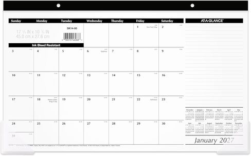 تقويم لوحة مكتب AT-A-GLANCE 2027، مخطط حائط مكتب شهري، 17.75 بوصة × 11 بوصة، مكعبات يومية غير مسطرة، قسم الملاحظات (SK140027) in Saudi Arabia