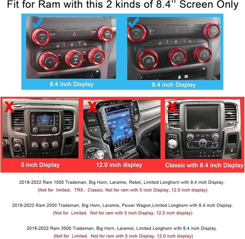 AC Knob Cover Trim for Ram 2019-2022, Air Condition & Volume Switch Knob Rings, Interior Accessories (5Pcs, Red) in Saudi Arabia