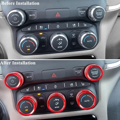 AC Knob Cover Trim for Ram 2019-2022, Air Condition & Volume Switch Knob Rings, Interior Accessories (5Pcs, Red) in Saudi Arabia