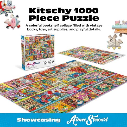 ألعاب بافالو - The Kitschy Funbook Nook - أحجية الصور المقطوعة 1000 قطعة للبالغين - أعمال فنية مجمعة ملونة من إيمي ستيوارت - كتب قديمة ومشهد فني - ألغاز صعبة للبالغين in Kuwait