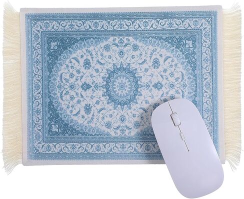 Persian Rug Mouse Pad - Vintage Bohemian Carpet Style Desk Mat with Fringed Edges, Non-Slip Rubber Base, Aesthetic Table Decor for Home & Office in Kuwait