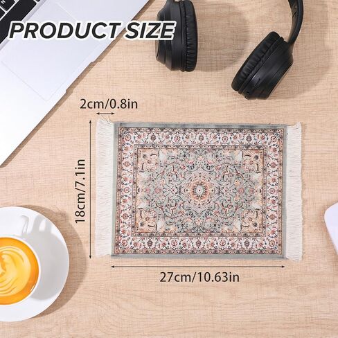 Persian Rug Mouse Pad - Vintage Bohemian Carpet Style Desk Mat with Fringed Edges, Non-Slip Rubber Base, Aesthetic Table Decor for Home & Office in Kuwait