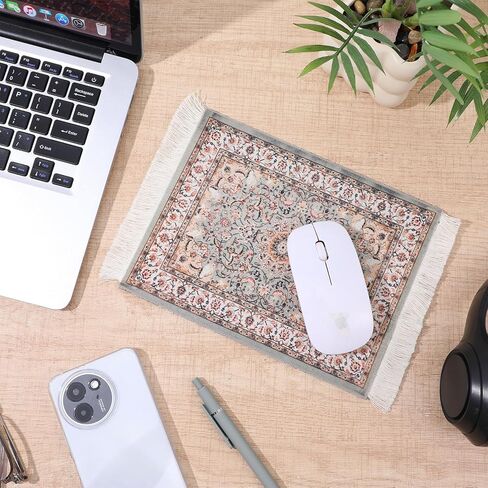 Persian Rug Mouse Pad - Vintage Bohemian Carpet Style Desk Mat with Fringed Edges, Non-Slip Rubber Base, Aesthetic Table Decor for Home & Office in Kuwait