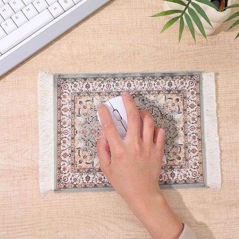 Persian Rug Mouse Pad - Vintage Bohemian Carpet Style Desk Mat with Fringed Edges, Non-Slip Rubber Base, Aesthetic Table Decor for Home & Office in Kuwait
