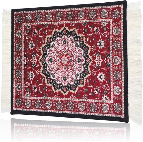 Persian Rug Mouse Pad - Vintage Bohemian Carpet Style Desk Mat with Fringed Edges, Non-Slip Rubber Base, Aesthetic Table Decor for Home & Office in Kuwait