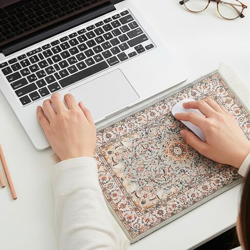 Persian Rug Mouse Pad - Vintage Bohemian Carpet Style Desk Mat with Fringed Edges, Non-Slip Rubber Base, Aesthetic Table Decor for Home & Office in Kuwait