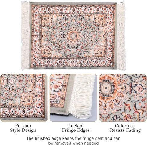 Persian Rug Mouse Pad - Vintage Bohemian Carpet Style Desk Mat with Fringed Edges, Non-Slip Rubber Base, Aesthetic Table Decor for Home & Office in Kuwait