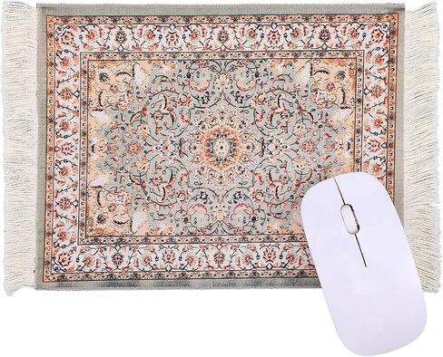 Persian Rug Mouse Pad - Vintage Bohemian Carpet Style Desk Mat with Fringed Edges, Non-Slip Rubber Base, Aesthetic Table Decor for Home & Office in Kuwait