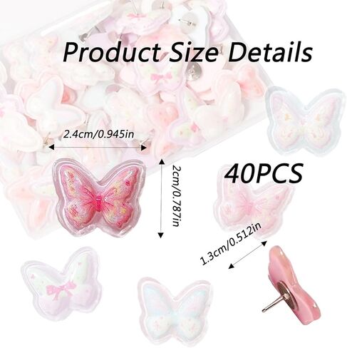 40 PCS Butterfly Push Pin Cute Butterfly Thumb Tacks for Wall Cork Board Bulletin Board Photo Wall Home School Office Supplies in Saudi Arabia