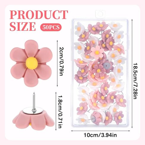 cobee 50 Pcs Flower Push Pins, Cute Push Pins for Floret Wall Thumb Tacks for Bulletin Board Office Hanging Photo Poster Feature Wall(Pink, White, Small, Flower) in Kuwait