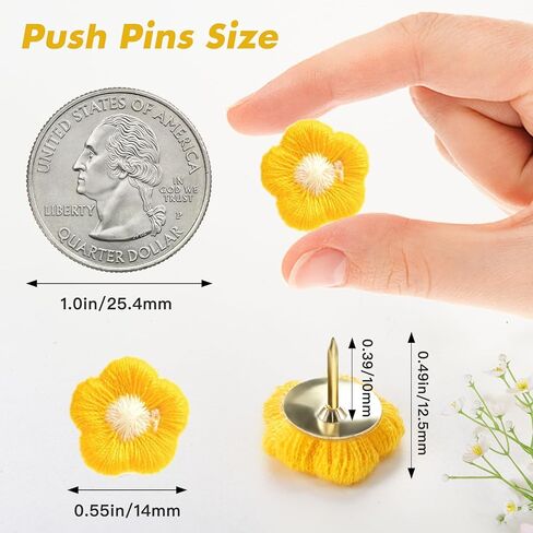 72 Pieces 6 Colors Thumbtacks, Decorative Thumb Tacks, Flower Push Pins, Cute Push Pins for Bulletin Board, Photo Wall, Cork Board, Map, Office Decor, Cubicle Accessories in Kuwait