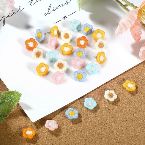 72 Pieces 6 Colors Thumbtacks, Decorative Thumb Tacks, Flower Push Pins, Cute Push Pins for Bulletin Board, Photo Wall, Cork Board, Map, Office Decor, Cubicle Accessories in Kuwait