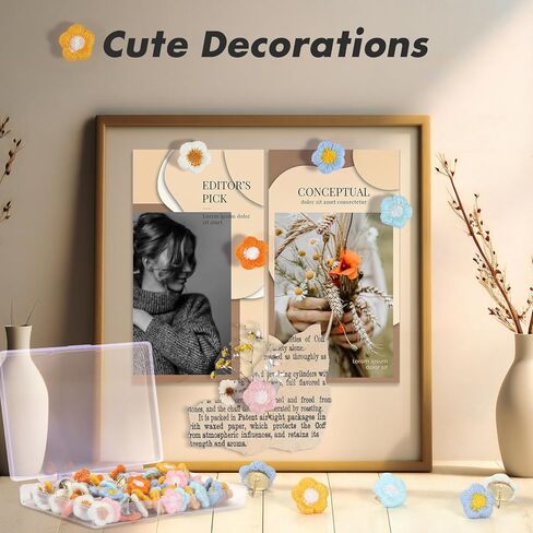 72 Pieces 6 Colors Thumbtacks, Decorative Thumb Tacks, Flower Push Pins, Cute Push Pins for Bulletin Board, Photo Wall, Cork Board, Map, Office Decor, Cubicle Accessories in Kuwait