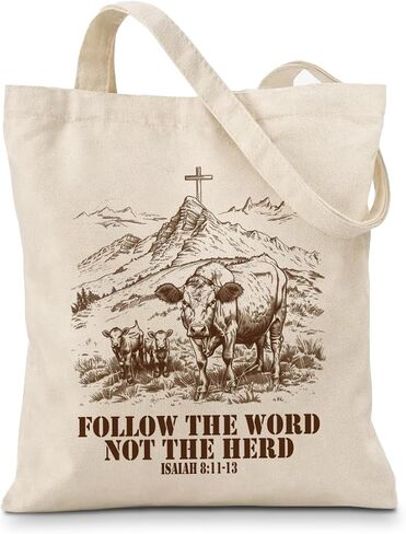 Christian Isaiah 8:11-13 Canvas Tote Bag, Follow the Word, Not the Herd Quote Totes, Western Cowboy Reusable Shopping Bags, Shoulder Bags for Casual Vacation Shopping Work in Saudi Arabia