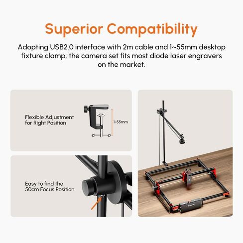 Algolaser Laser Engraver Camera - Lightburn Camera for Laser Engraver with 6 FT USB Interface,5MP HD Laser Engraver Machine Camera with Batch Engraving/Precise Position/Preview & Work Range 550*800mm in Saudi Arabia