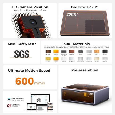 Creality Laser Engraver Falcon A1 10W مع تصميم مغلق بالكامل، توافق عالي وسهل التجميع، سرعة تصل إلى 600 مم/ثانية، آلة نقش دقيقة in Kuwait