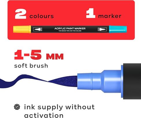 120 Dual Tip Acrylic Paint Markers Set | Colored Markers with Brush Tip | Art Markers for Adults | Acrylic Paint Pens for Rock Painting, Canvas, Glass, Wood, Ceramic, DIY Crafts, Fabric in Saudi Arabia