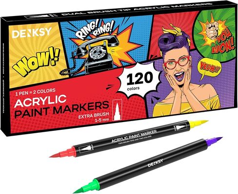 120 Dual Tip Acrylic Paint Markers Set | Colored Markers with Brush Tip | Art Markers for Adults | Acrylic Paint Pens for Rock Painting, Canvas, Glass, Wood, Ceramic, DIY Crafts, Fabric in Saudi Arabia