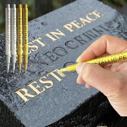 4Pcs Tombstone Marker Pens, Weatherproof Quick-Dry Oil-Based Fine Tip for Restoring Faded Inscriptions on Grave Stones and Granite Surfaces (silvery) in Saudi Arabia