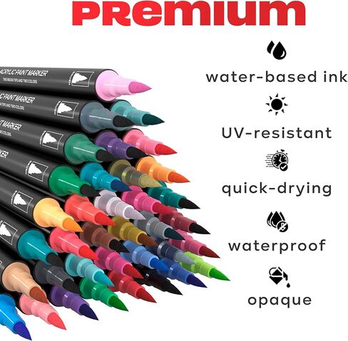 120 Dual Tip Acrylic Paint Markers Set | Colored Markers with Brush Tip | Art Markers for Adults | Acrylic Paint Pens for Rock Painting, Canvas, Glass, Wood, Ceramic, DIY Crafts, Fabric in Kuwait