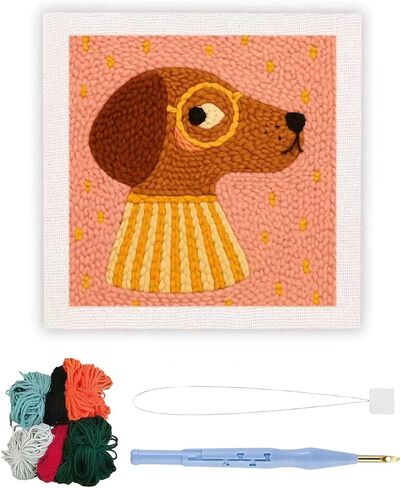 Beutthiar Punch Needle Embroidery Kit, Brown Dog Design, Starter Craft Set for Adults and Beginners, 25x25cm Frame, Stress Relief Gifts in Saudi Arabia