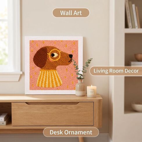 Beutthiar Punch Needle Embroidery Kit, Brown Dog Design, Starter Craft Set for Adults and Beginners, 25x25cm Frame, Stress Relief Gifts in Saudi Arabia