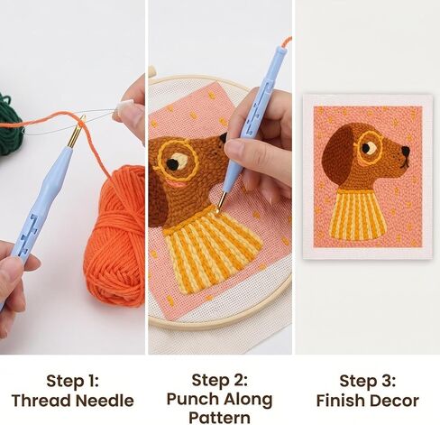 Beutthiar Punch Needle Embroidery Kit, Brown Dog Design, Starter Craft Set for Adults and Beginners, 25x25cm Frame, Stress Relief Gifts in Saudi Arabia