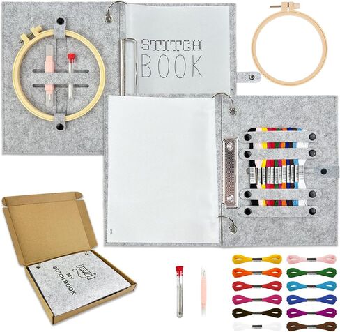Bmtbu Embroidery Stitch Book Kit for Beginners, Portable 10.65"x8.27" Loose-Leaf Cover with 4 Fabric Pages, Complete Toolkit, Easy Instructions & Video Tutorials. in Saudi Arabia