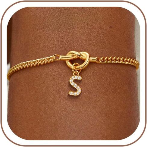 Gold Initial Bracelet for Women - Dainty 18K Gold Letter A-Z Bracelets for Women Non Tarnish Waterproof Love Knot Bracelets with Initials Jewelry Gifts in Saudi Arabia