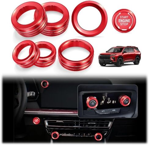 7PCS Aluminum Alloy Knob Cover Trim Set (Red) - Interior Upgrade Accessories, Control Knob Caps for Enhanced Grip, Compatible with 2024-2026 Chevy Traverse in Saudi Arabia