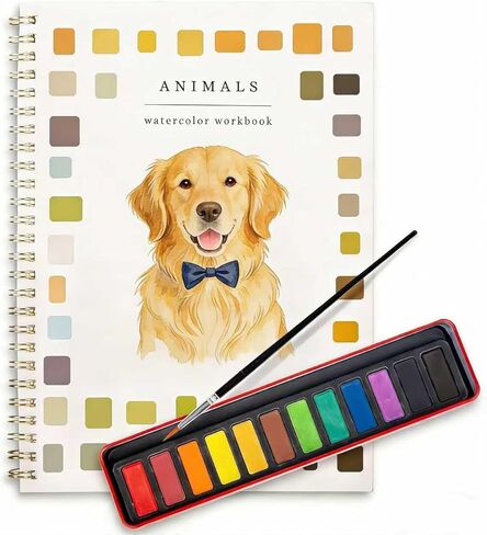 Beginner Watercolor Painting Kit, 12 Colors & 1 Brush with Multi-Theme Painting Set, Outline Art Supplies for Teens Adults (Dog) in Saudi Arabia