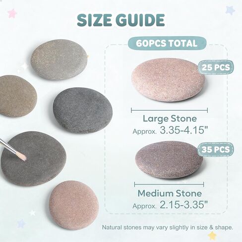 60 PCS Medium-Large 2.10-4.10" Smooth Natural River Rocks for Painting, Mixed Size Flat Painting Rocks for Classroom Projects, Group Crafts & Kids Art Activities in Saudi Arabia