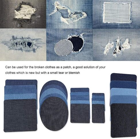 25PCS Denim Iron on Patches, Repair Fabric Patches Repair Decorating Kit Iron on Applique Inside and Outside for Jeans Clothing Hole ﻿ in Kuwait