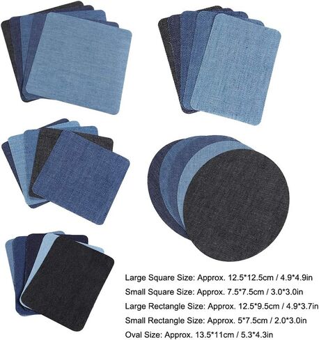 25PCS Denim Iron on Patches, Repair Fabric Patches Repair Decorating Kit Iron on Applique Inside and Outside for Jeans Clothing Hole ﻿ in Kuwait