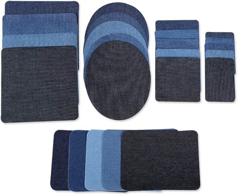 25PCS Denim Iron on Patches, Repair Fabric Patches Repair Decorating Kit Iron on Applique Inside and Outside for Jeans Clothing Hole ﻿ in Kuwait