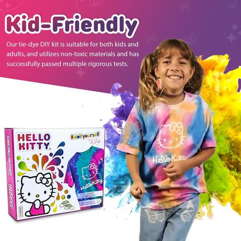 – Hello Kitty - Tie Dye Set - Set Includes with a T-Shirt, 3 Colored Paints, Lining, Gloves and Elastic Bands, Pack of 1 (S) in Saudi Arabia