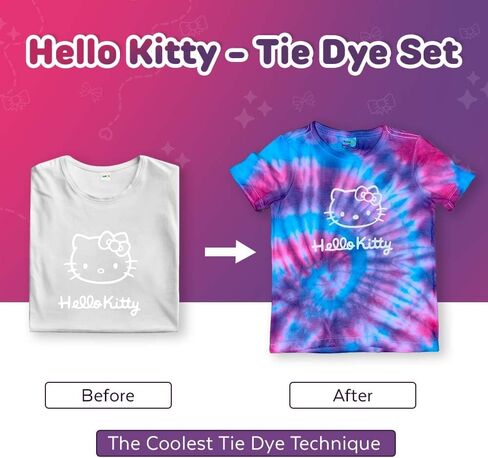– Hello Kitty - Tie Dye Set - Set Includes with a T-Shirt, 3 Colored Paints, Lining, Gloves and Elastic Bands, Pack of 1 (S) in Saudi Arabia